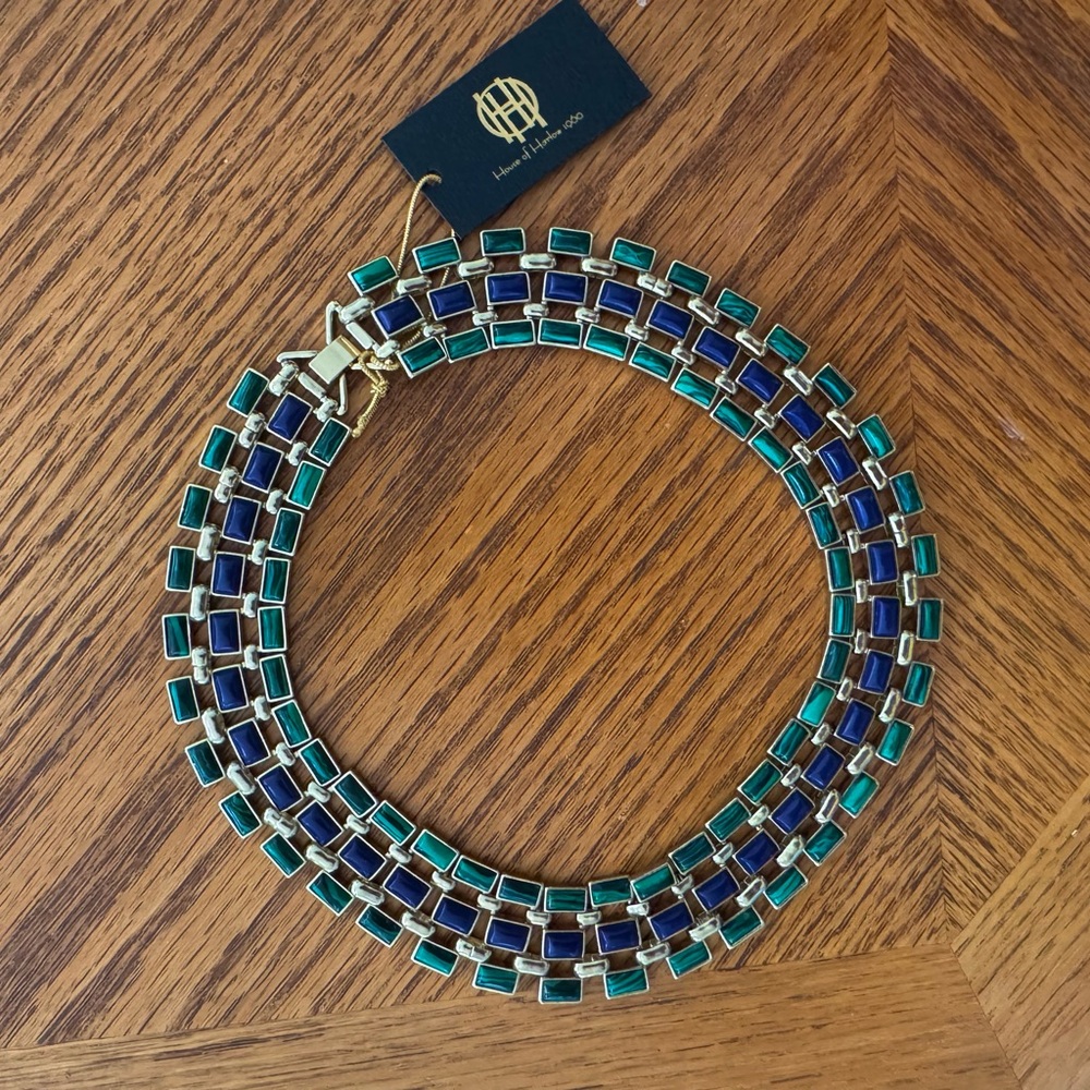 New Vintage Green and Blue Gold House of Harlow Collar Necklace